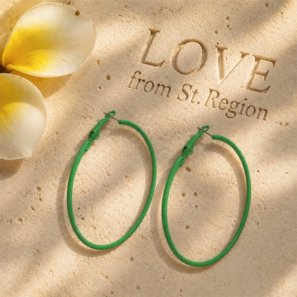 Green Enamel & Silver-Plated Hoop Earrings