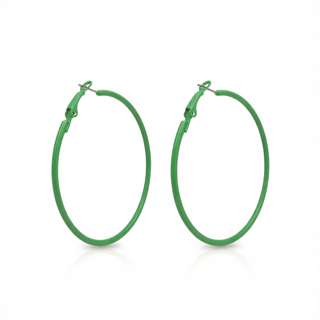 Green Enamel & Silver-Plated Hoop Earrings