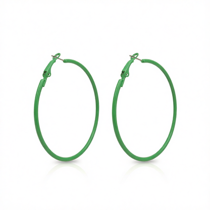 Green Enamel & Silver-Plated Hoop Earrings