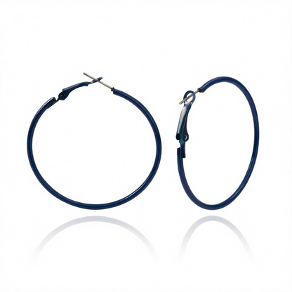 Navy Enamel and Silver-Plated Hoop Earrings, silver hoop earrings for women, botanical inspired, side view