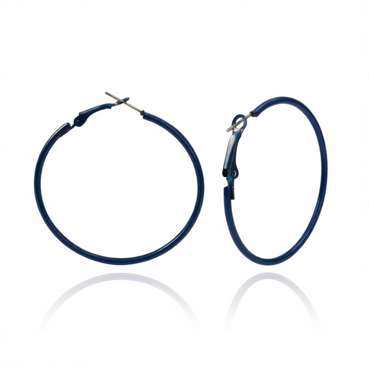 Navy Enamel & Silver-Plated Hoop Earrings