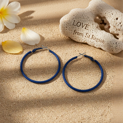 Navy Enamel and Silver-Plated Hoop Earrings, silver hoop earrings for women, botanical inspired, lifestyle look
