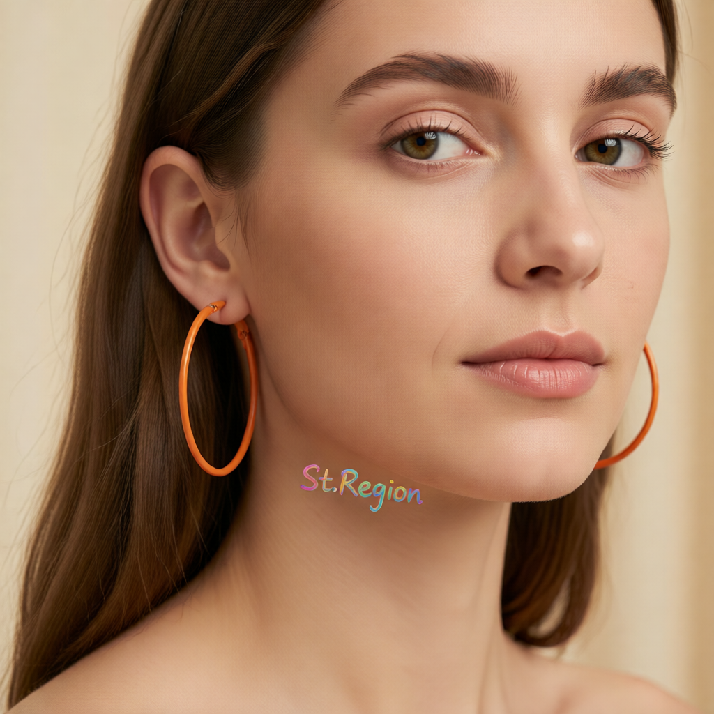 Orange Enamel & Silver-Plated Hoop Earrings