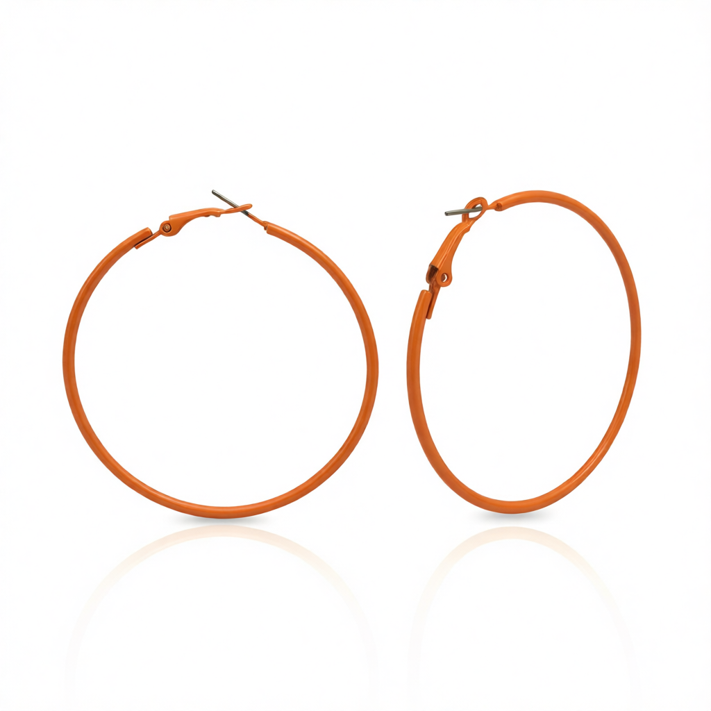 Orange Enamel & Silver-Plated Hoop Earrings