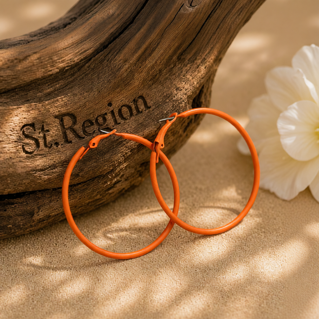 Orange Enamel & Silver-Plated Hoop Earrings