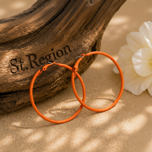 Orange Enamel & Silver-Plated Hoop Earrings