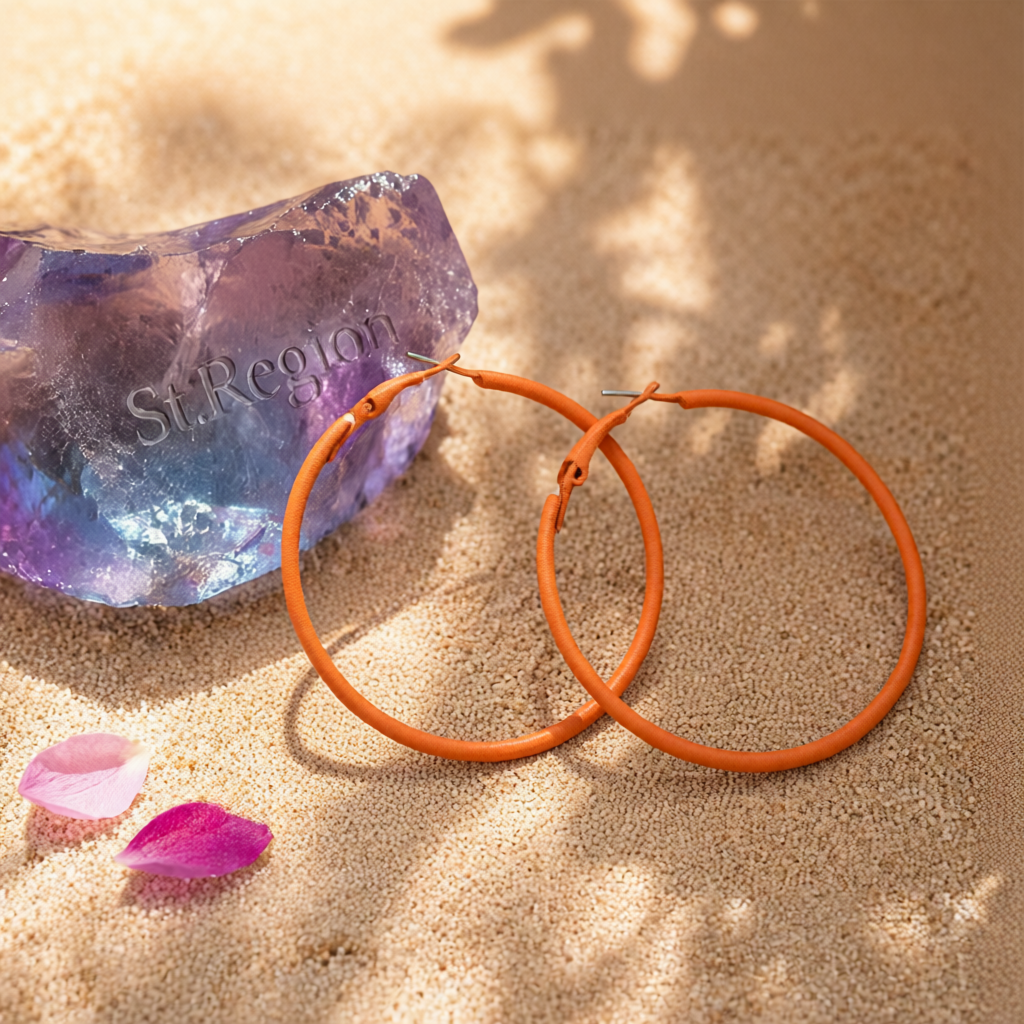 Orange Enamel & Silver-Plated Hoop Earrings
