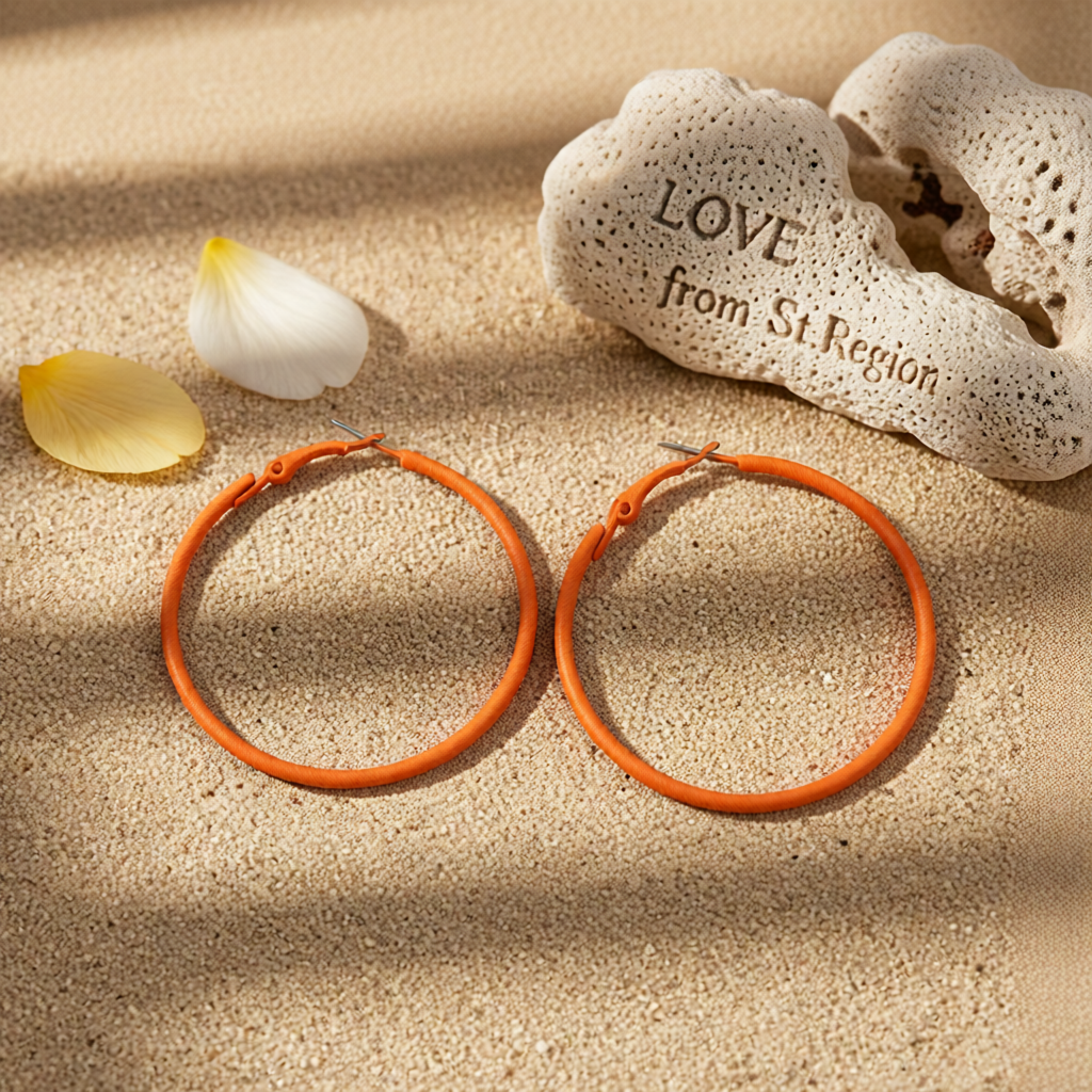 Orange Enamel & Silver-Plated Hoop Earrings