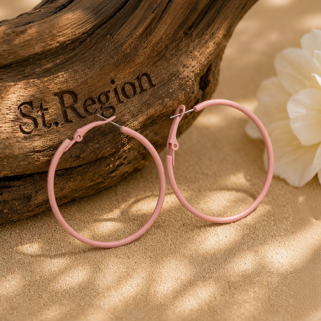 Pink Enamel & Silver-Plated Hoop Earrings
