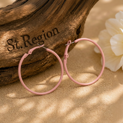 Pink Enamel & Silver-Plated Hoop Earrings
