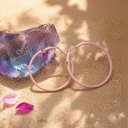 Pink Enamel & Silver-Plated Hoop Earrings