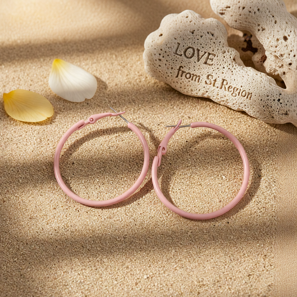 Pink Enamel & Silver-Plated Hoop Earrings