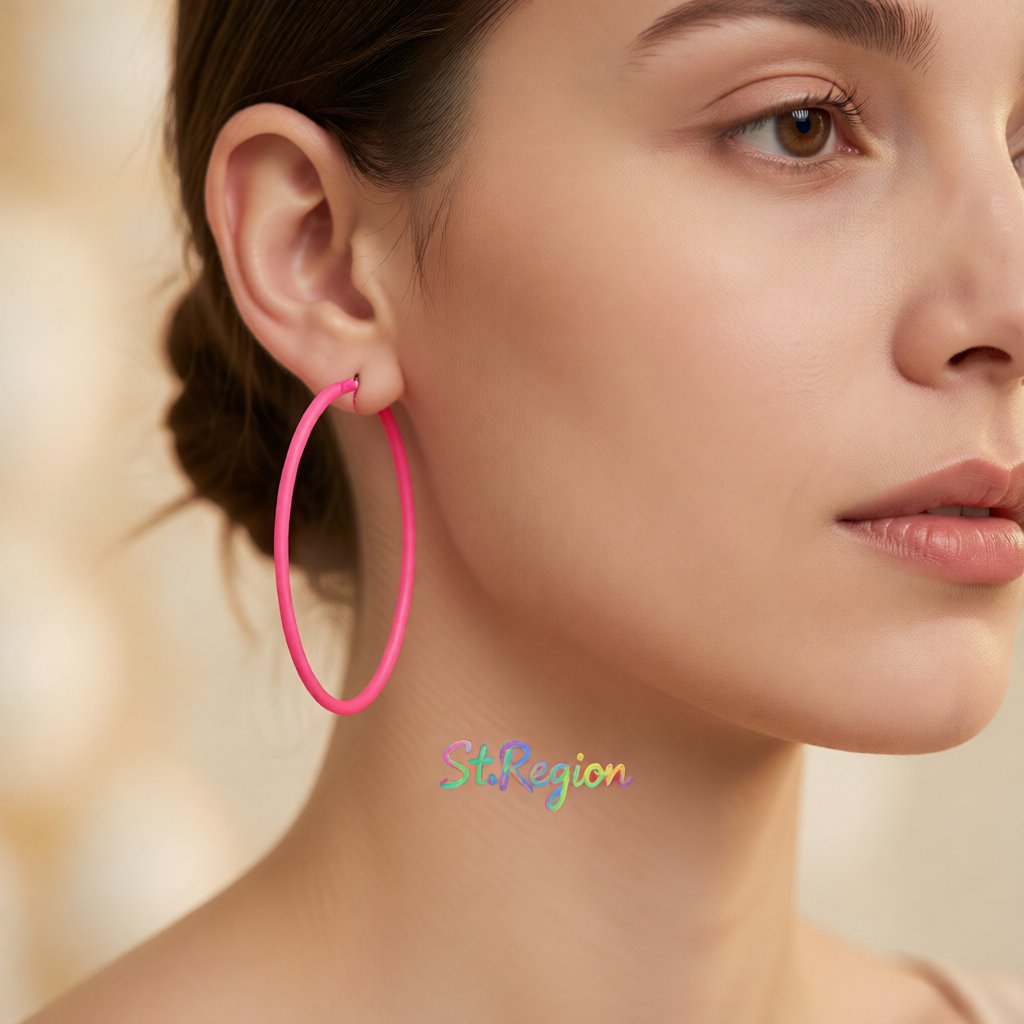 Rose Enamel and Silver-Plated Hoop Earrings, silver hoop earrings for women, dainty minimalist design, styled look