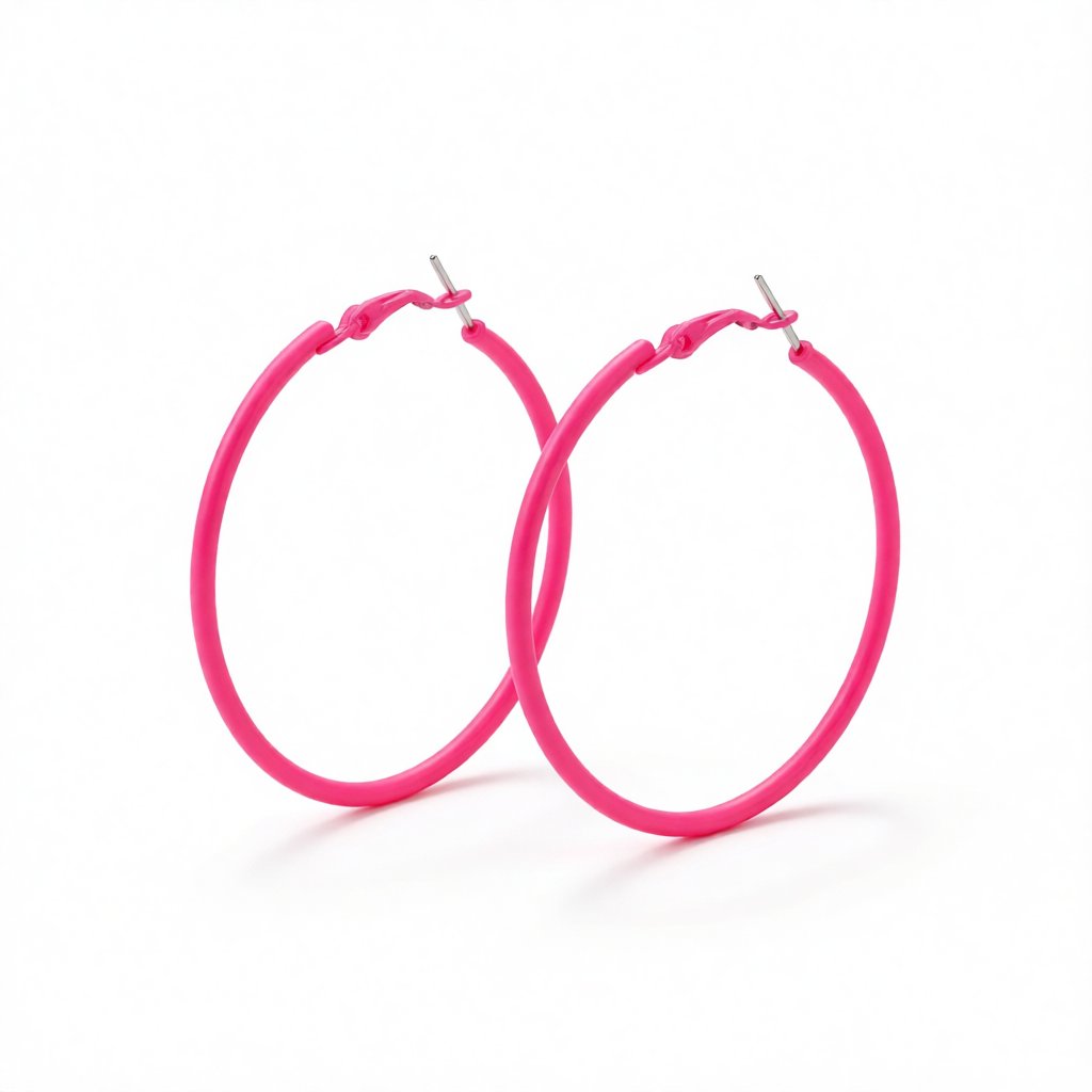 Rose Enamel and Silver-Plated Hoop Earrings, silver hoop earrings for women, dainty minimalist design, side view