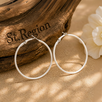 White Enamel & Silver-Plated Hoop Earrings