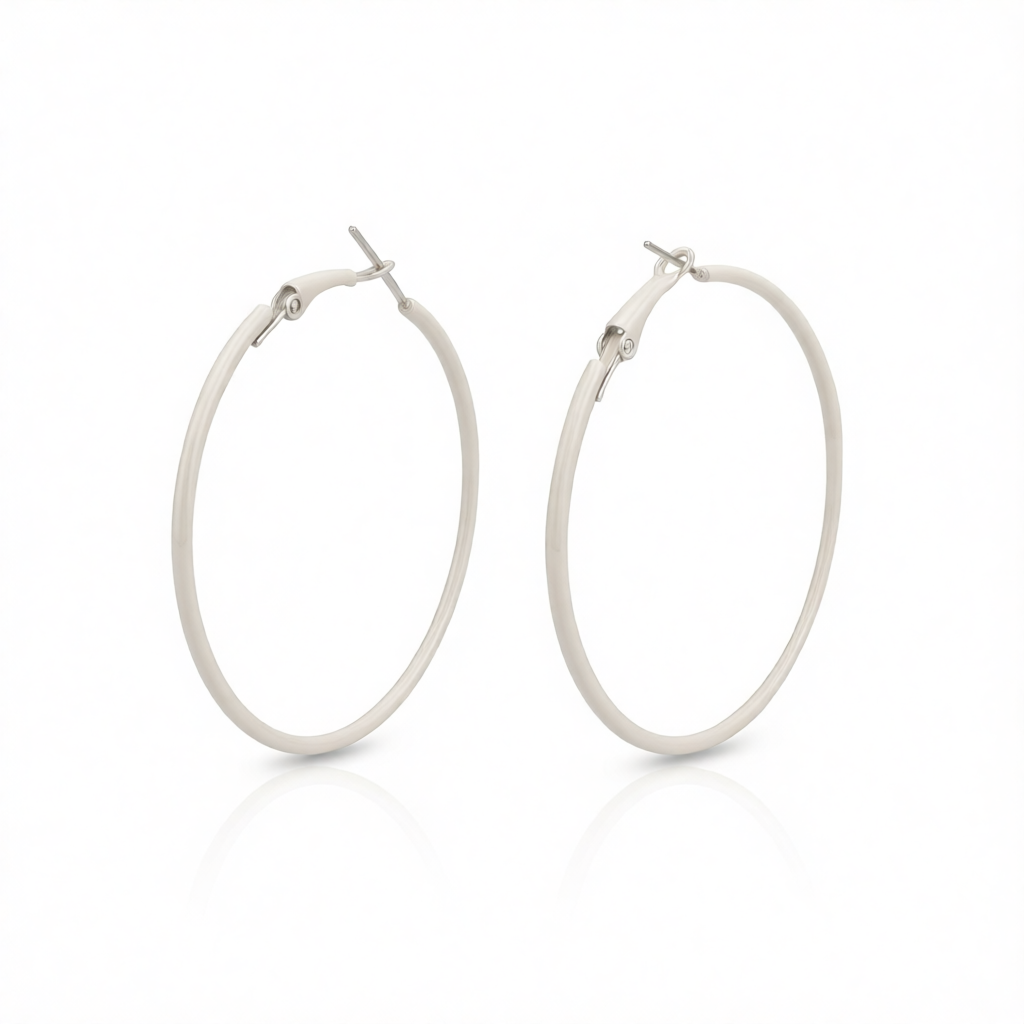 White Enamel & Silver-Plated Hoop Earrings