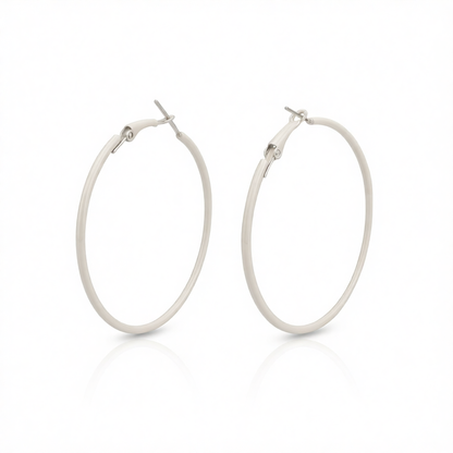 White Enamel & Silver-Plated Hoop Earrings
