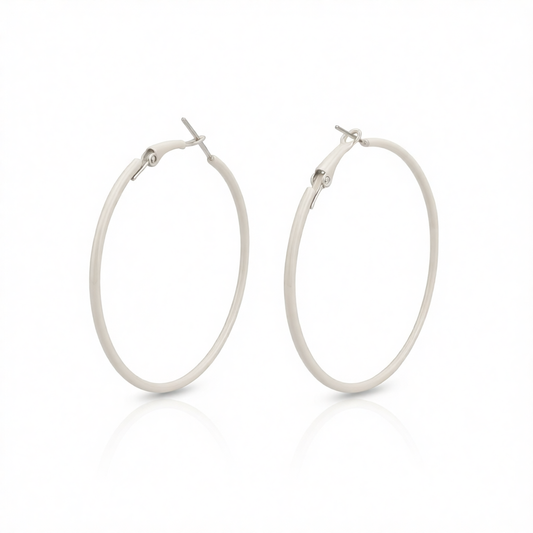 White Enamel & Silver-Plated Hoop Earrings