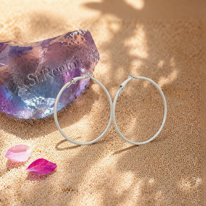 White Enamel & Silver-Plated Hoop Earrings
