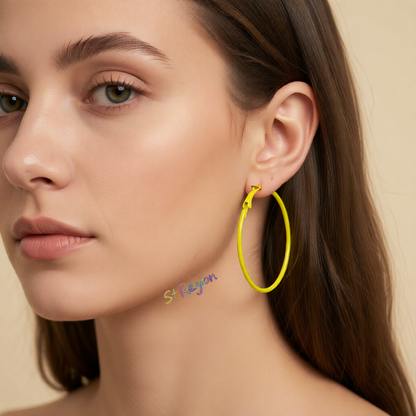 Yellow Enamel & Silver-Plated Hoop Earrings