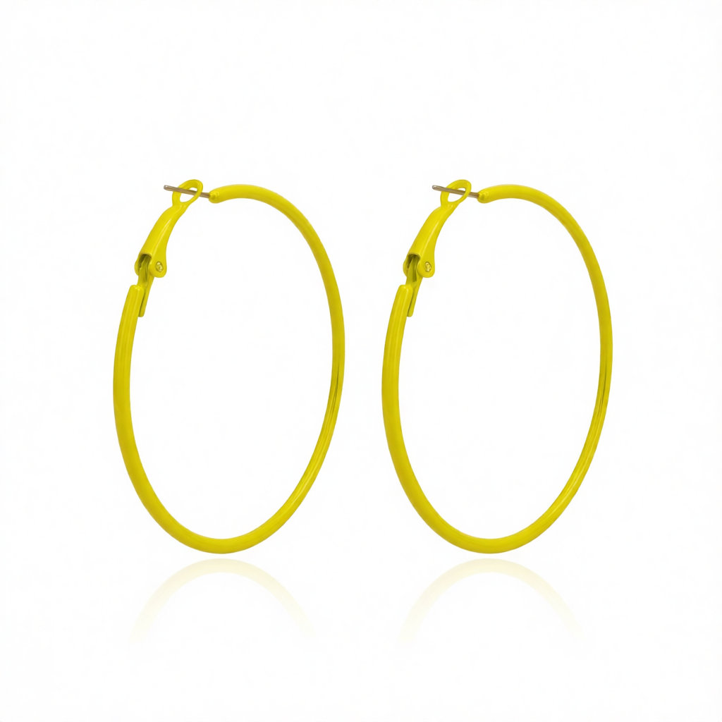 Yellow Enamel & Silver-Plated Hoop Earrings