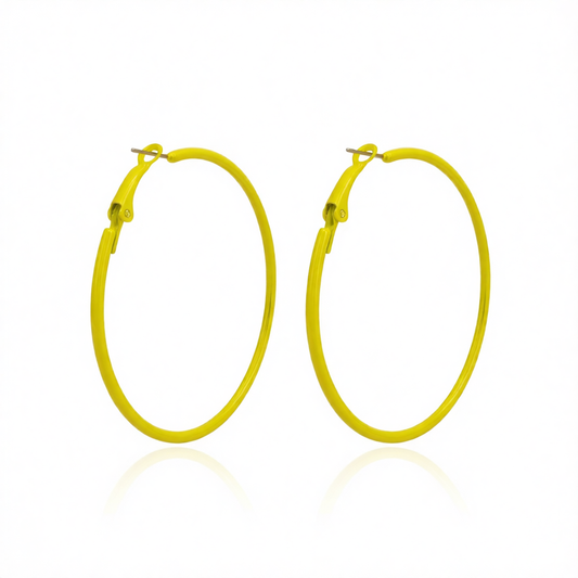 Yellow Enamel & Silver-Plated Hoop Earrings