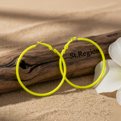 Yellow Enamel & Silver-Plated Hoop Earrings