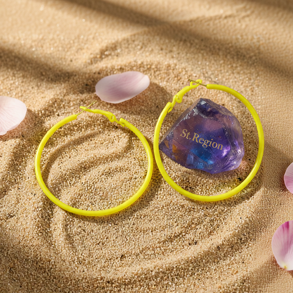 Yellow Enamel & Silver-Plated Hoop Earrings