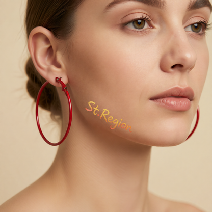 Red Enamel & Silver-Plated Hoop Earrings