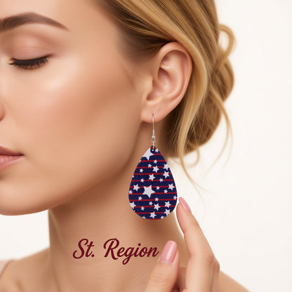 Navy and White Polystyrene Stars and Stripes Teardrop Drop Earrings, drop earrings for women, styled look
