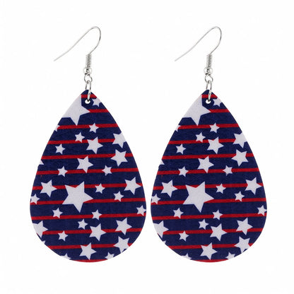 Navy and White Polystyrene Stars and Stripes Teardrop Drop Earrings, drop earrings for women, side view