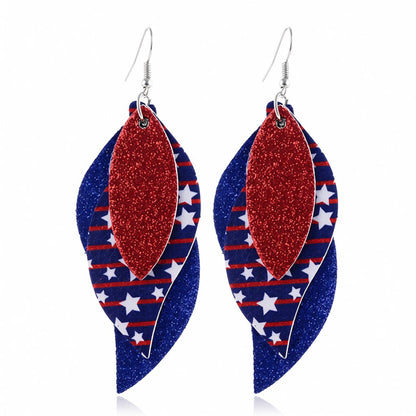 Navy and Red Polystyrene Stars and Stripes Glitter Triple Drop Earrings, drop earrings for women, side view
