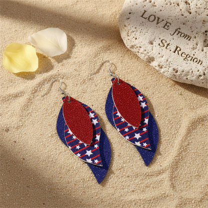 Navy and Red Polystyrene Stars and Stripes Glitter Triple Drop Earrings, drop earrings for women, lifestyle look
