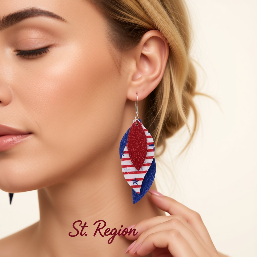 Red and White Polystyrene Stripe Glitter Triple Leaf Drop Earrings, drop earrings for women, styled look