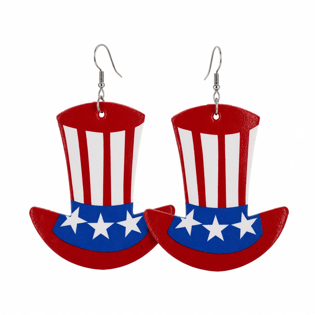 Red and Blue Polystyrene Uncle Sam Hat Drop Earrings, drop earrings for women, botanical inspired, side view