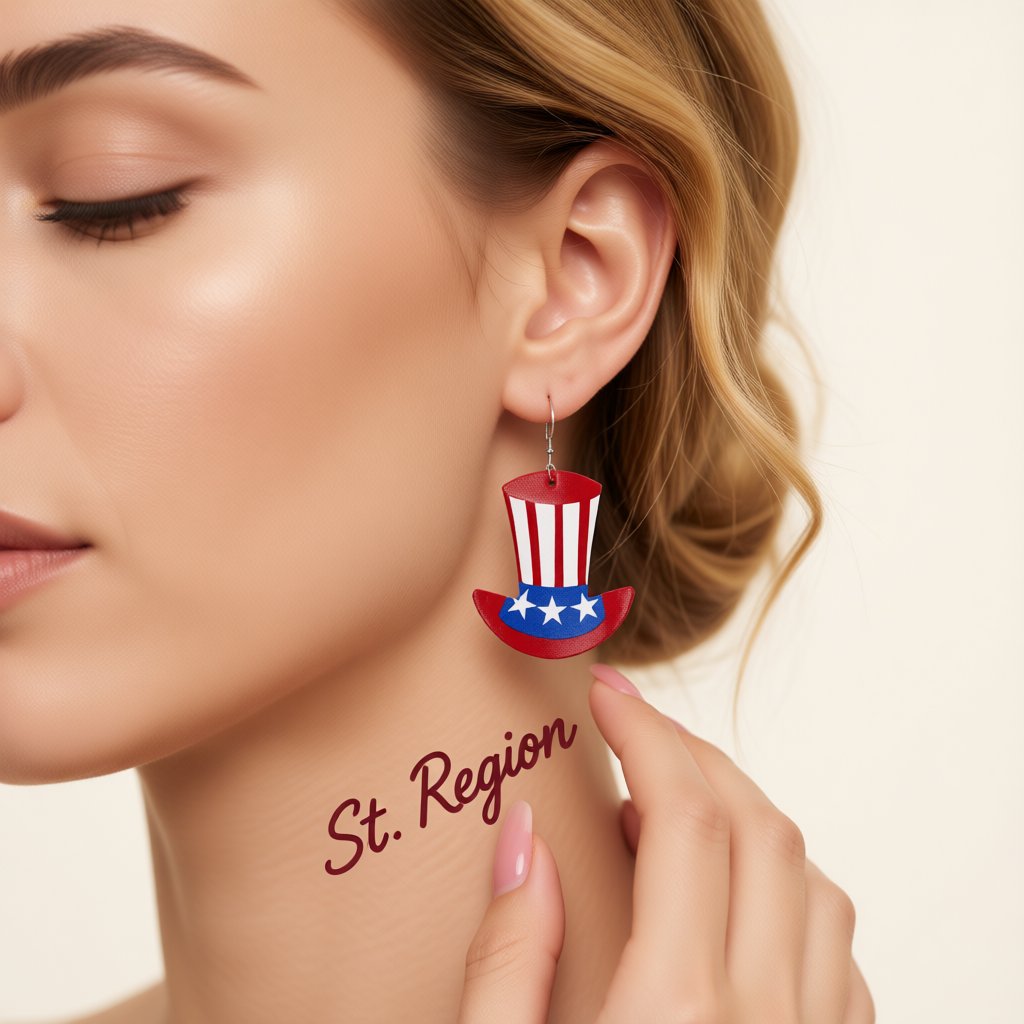 Red and Blue Polystyrene Uncle Sam Hat Drop Earrings, drop earrings for women, botanical inspired, styled look