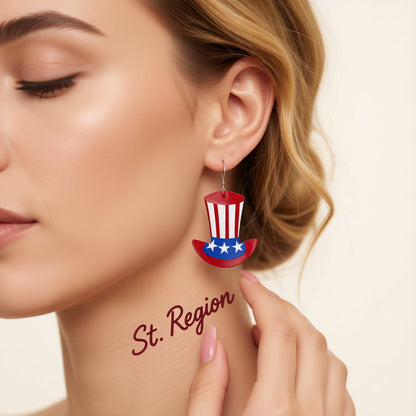 Red and Blue Polystyrene Uncle Sam Hat Drop Earrings, drop earrings for women, botanical inspired, styled look