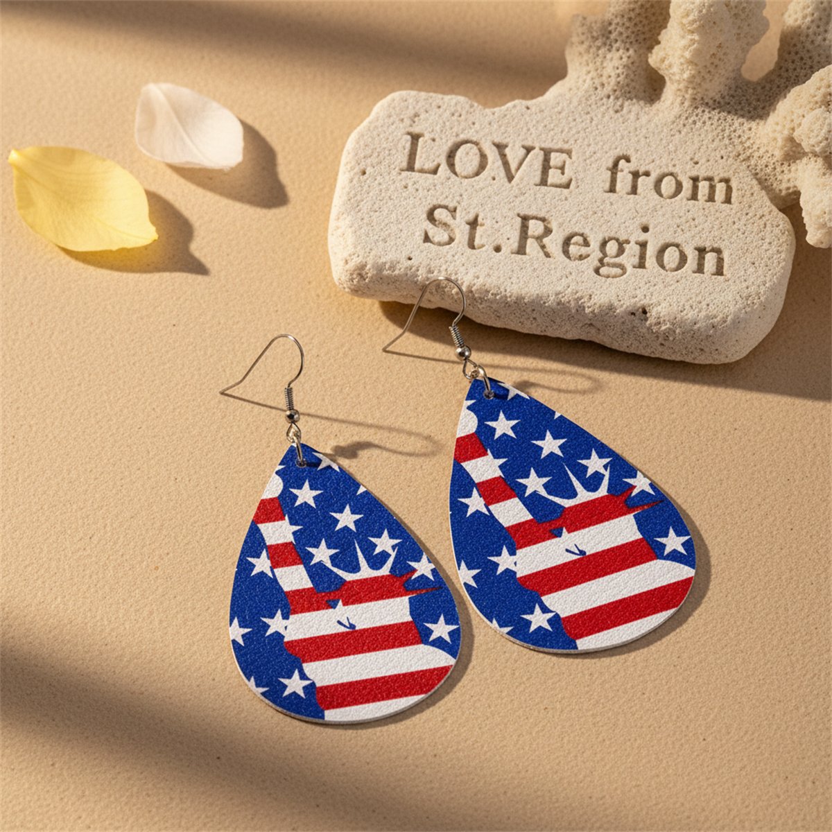 Blue and Red Polystyrene Stars and Stripes Lady Liberty Drop Earrings, drop earrings for women, lifestyle look