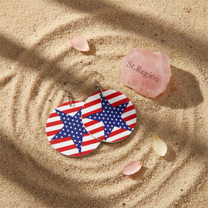 Blue and Red Polystyrene Stars and Stripes Round Drop Earrings, drop earrings for women, detail close-up