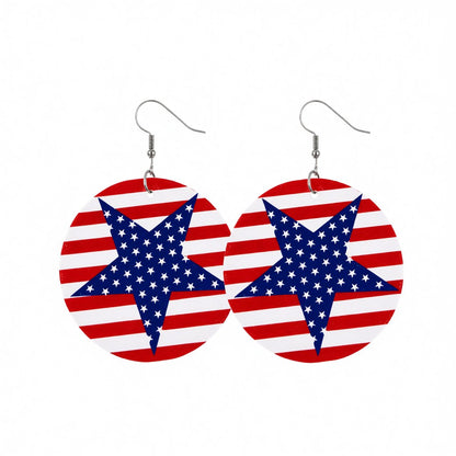 Blue and Red Polystyrene Stars and Stripes Round Drop Earrings, drop earrings for women, elegant gift for her, side view