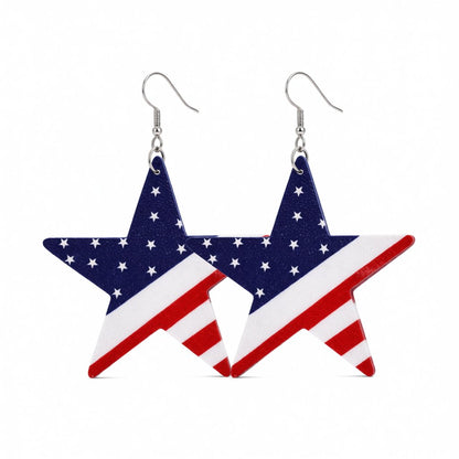 Blue and White Polystyrene Patriotic Star Drop Earrings, drop earrings for women, elegant gift for her, side view