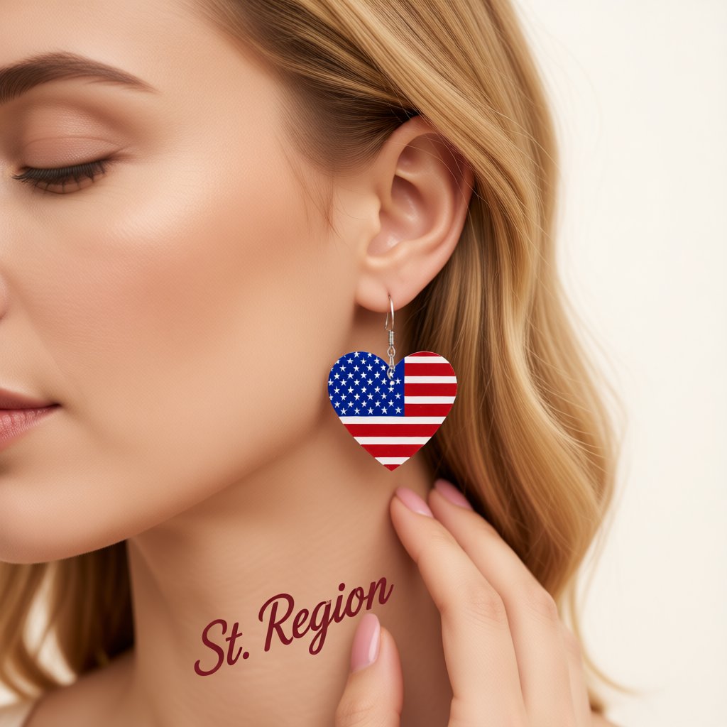 Red and Blue Polystyrene Stars and Stripes Heart Drop Earrings, drop earrings for women, styled look