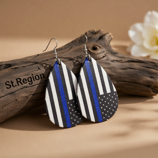 Black & Blue Stripe Teardrop Earrings