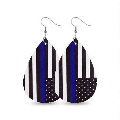 Black & Blue Stripe Teardrop Earrings