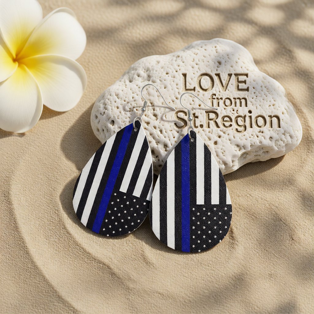 Black & Blue Stripe Teardrop Earrings
