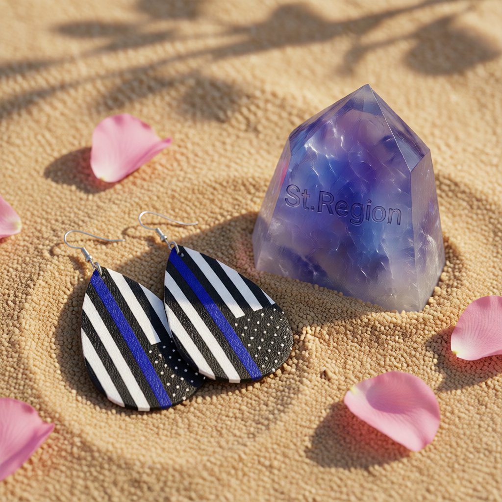 Black & Blue Stripe Teardrop Earrings