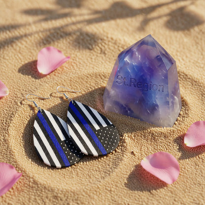 Black & Blue Stripe Teardrop Earrings