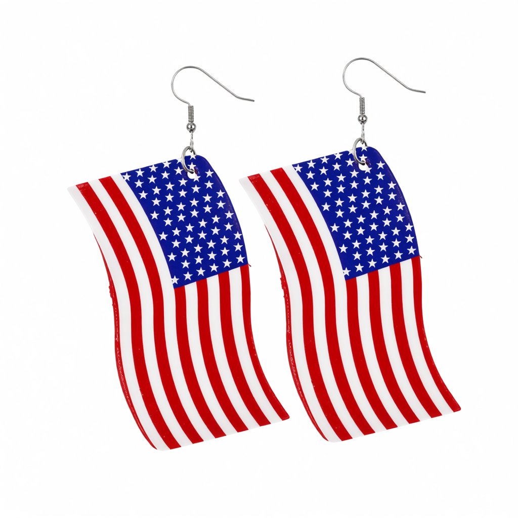 Blue and Red Polystyrene Wavy American Flag Drop Earrings, drop earrings for women, dainty minimalist design, side view