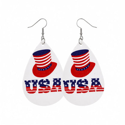 White and Red Polystyrene 'USA' Hat Drop Earrings, drop earrings for women, dainty minimalist design, side view