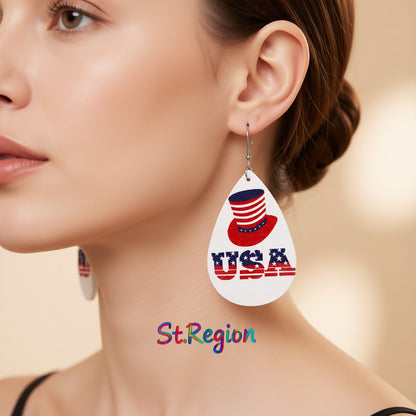 White and Red Polystyrene 'USA' Hat Drop Earrings, drop earrings for women, dainty minimalist design, styled look